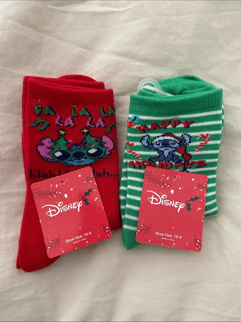 Disney Lilo & Stitch Holiday Crew Socks - Red & Green